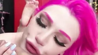 Pink Haired Yoga Chick Deepthroats Cock And Swallows Cum