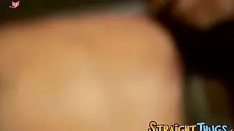 Skinny straight thug jerks off his big hairy cock and cums